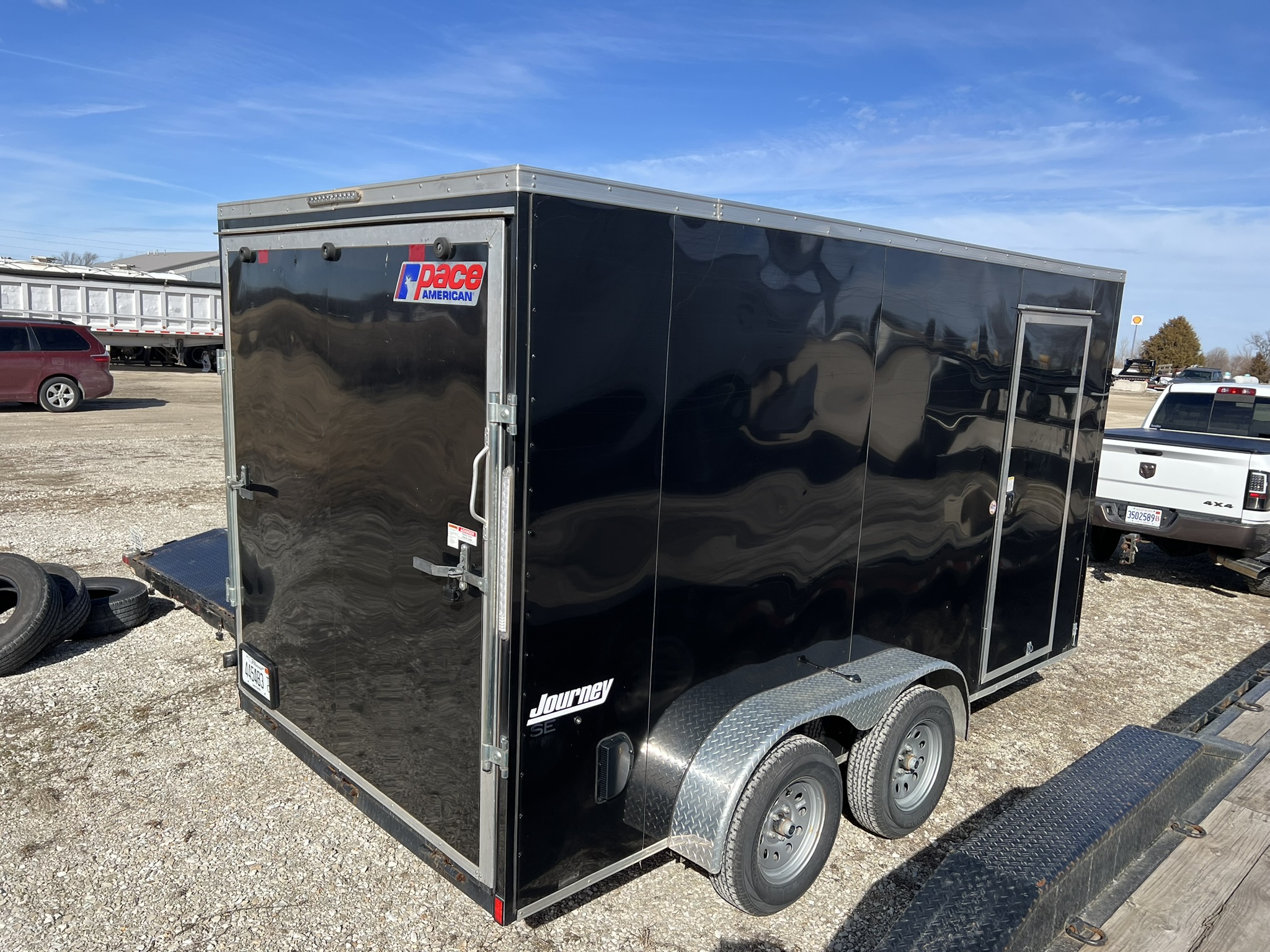 Pace American Journey 7x14 trailer angle view showing full exterior