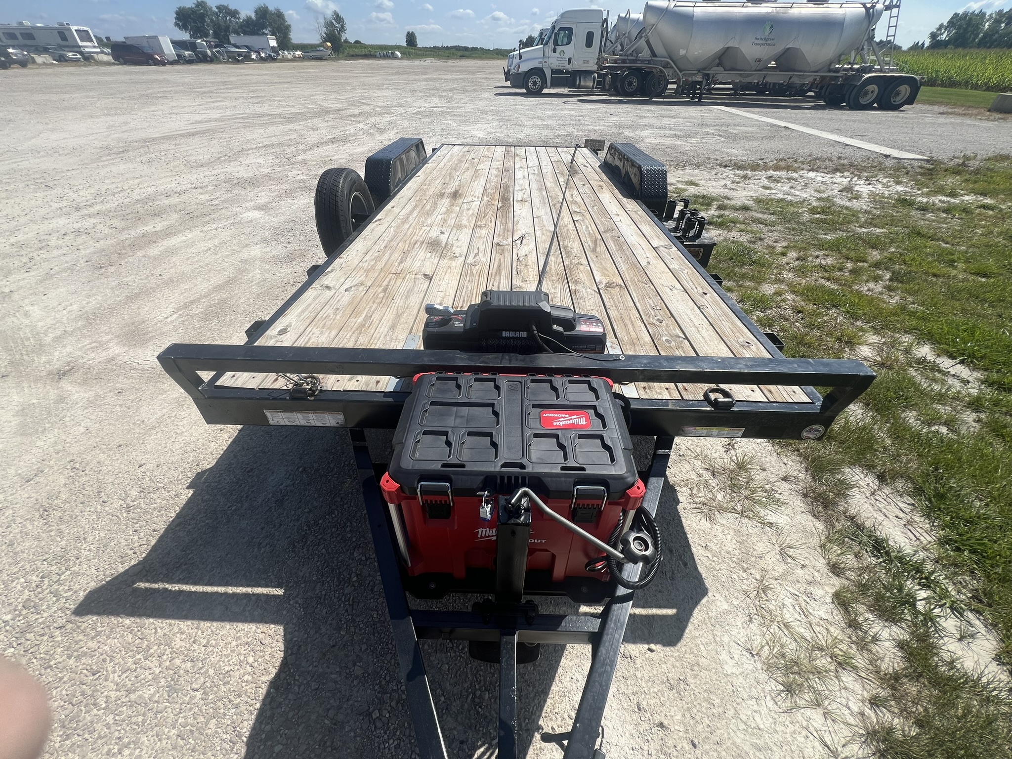 Overhead view of SureTrac trailer deck with tie-down points